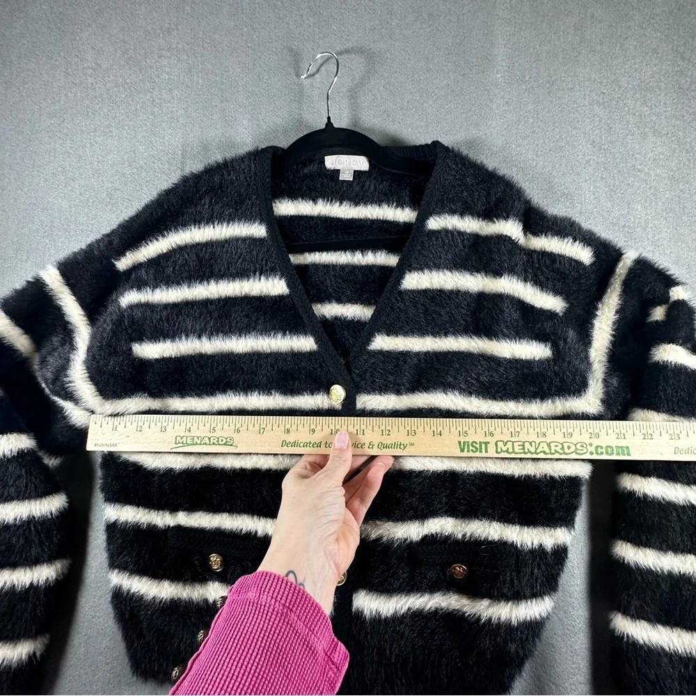 J.Crew Sweater Lady Jacket Striped Brushed Yarn Size XS Gold Button Black/White
